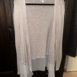 New York & Company Cream Cardigan with Sheer Hem